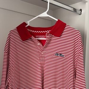 Striped Polo Shirt - Red and White - Ole Miss Logo